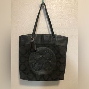 Coach Julia Op Art Black Leather Tote Purse Bag